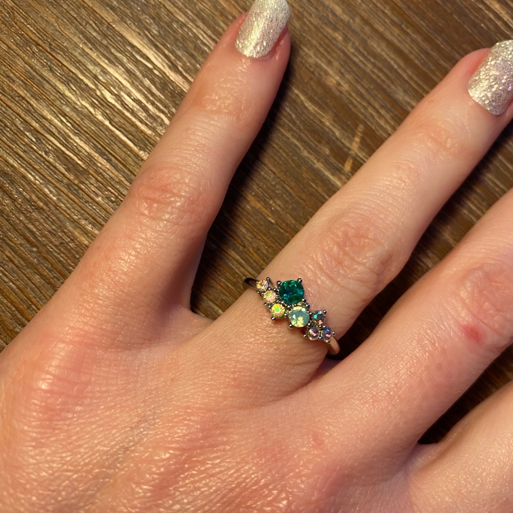 Fragrant Jewels Silver Ring with Green and Blue Gems
